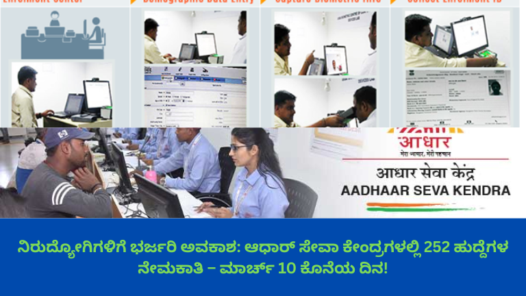 ನಿರುದ್ಯೋಗಿಗಳಿಗೆ ಸುವರ್ಣಾವಕಾಶ! ಆಧಾರ್ ಸೇವಾ ಕೇಂದ್ರಗಳಲ್ಲಿ 252 ಹುದ್ದೆಗಳು – ಮಾರ್ಚ್ 10 ಕೊನೆಯ ದಿನ