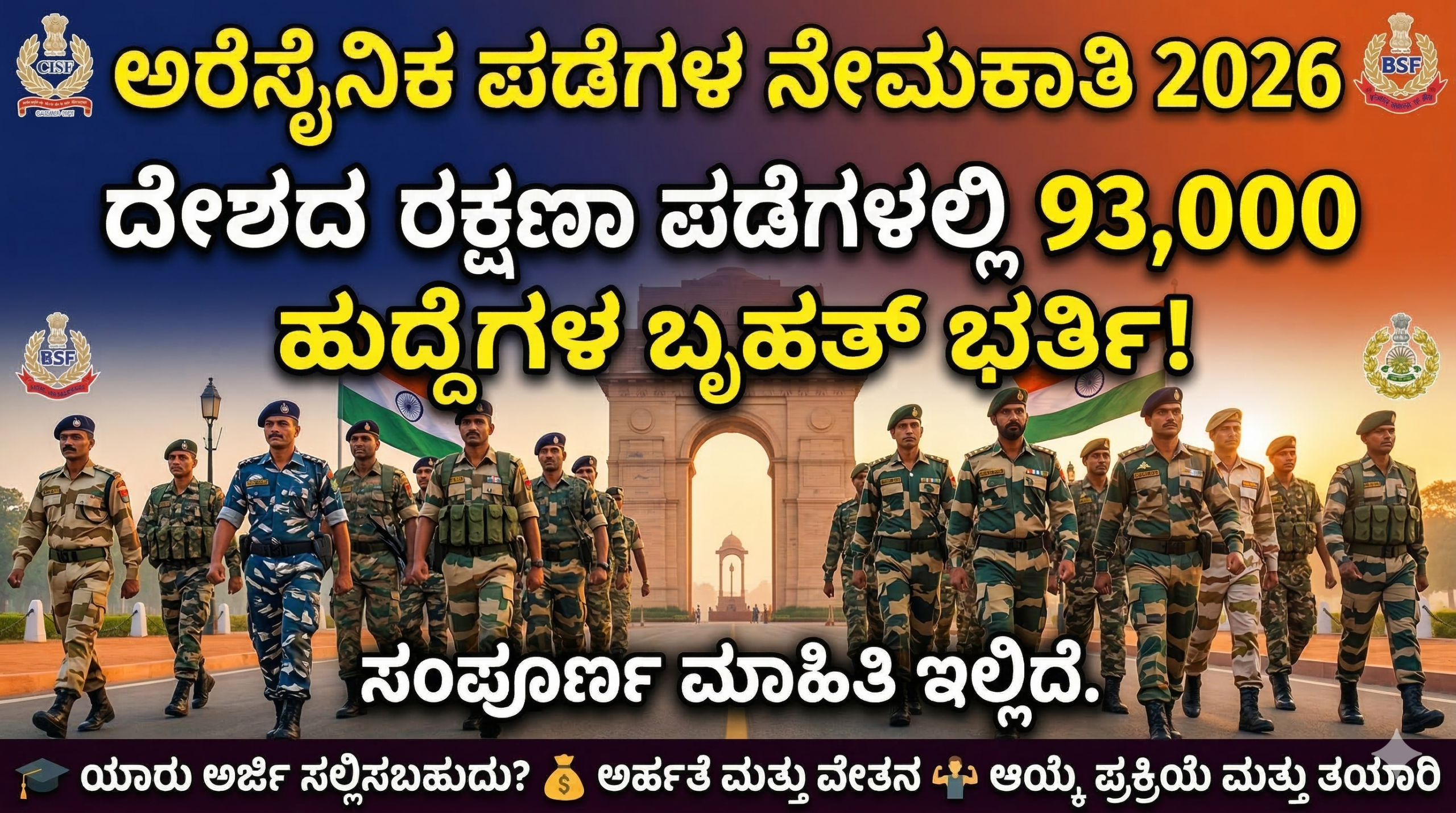 Paramilitary Jobs 2026: ದೇಶದ ರಕ್ಷಣಾ ಪಡೆಗಳಲ್ಲಿ 93,000 ಹುದ್ದೆಗಳ ಬೃಹತ್ ಭರ್ತಿ! ಸಂಪೂರ್ಣ ಮಾಹಿತಿ ಇಲ್ಲಿದೆ.