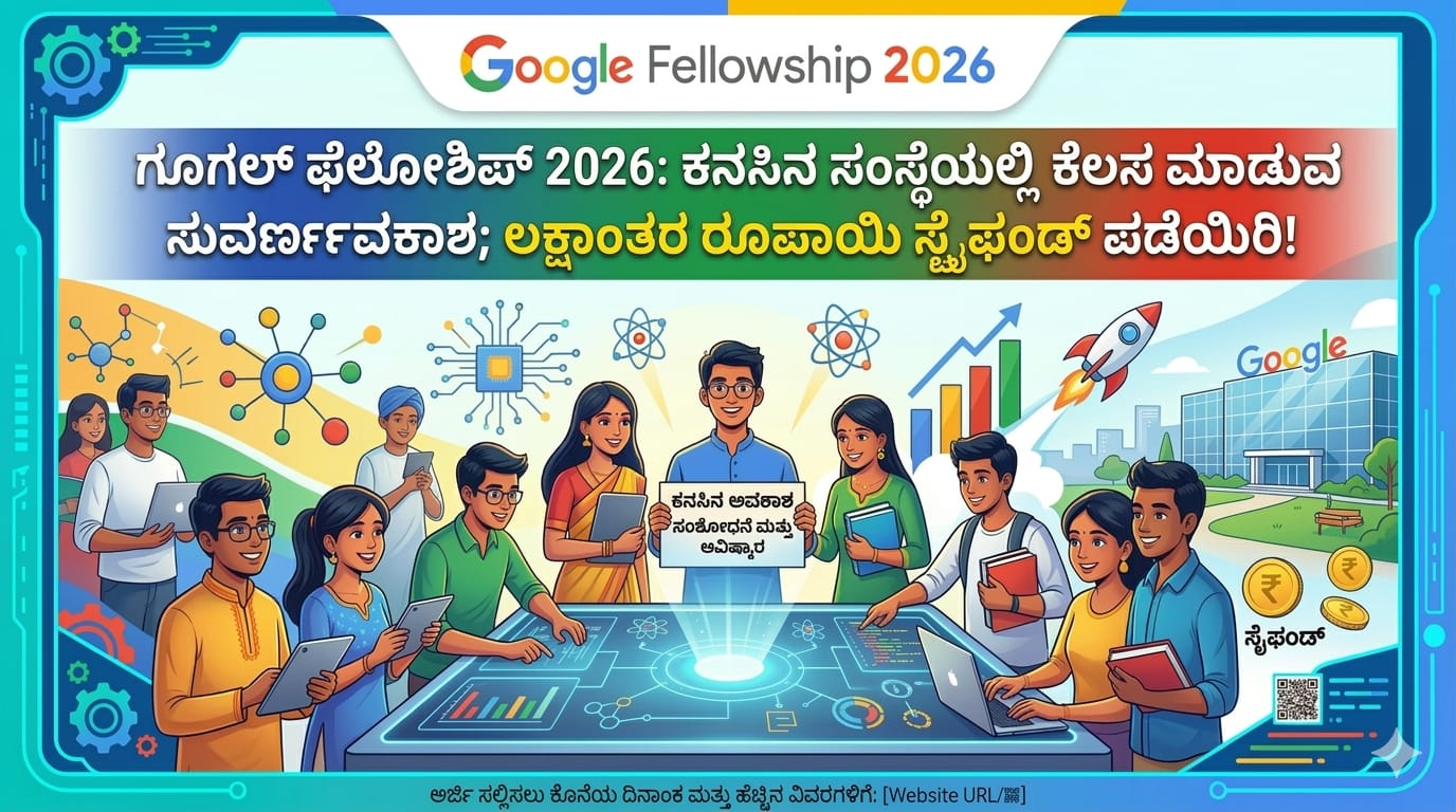 ಗೂಗಲ್ ಫೆಲೋಶಿಪ್ 2026: ವಿದ್ಯಾರ್ಥಿಗಳಿಗೆ ₹10 ಲಕ್ಷ ಸ್ಟೈಫಂಡ್ ಪಡೆಯುವ ಬಂಪರ್ ಅವಕಾಶ! ಇಂದೇ ಅರ್ಜಿ ಸಲ್ಲಿಸಿ.