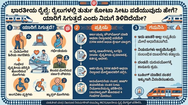 Indian Railway: ರೈಲುಗಳಲ್ಲಿ Emergency Quota ಸೀಟು ಪಡೆಯುವುದು ಹೇಗೆ? ಯಾರಿಗೆ ಸಿಗುತ್ತದೆ ಗೊತ್ತಾ?
